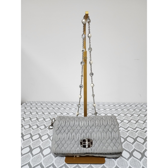 Miu Miu Handbags - Miu Miu Matelasse Crystal Embellished Shoulder Bag Ash